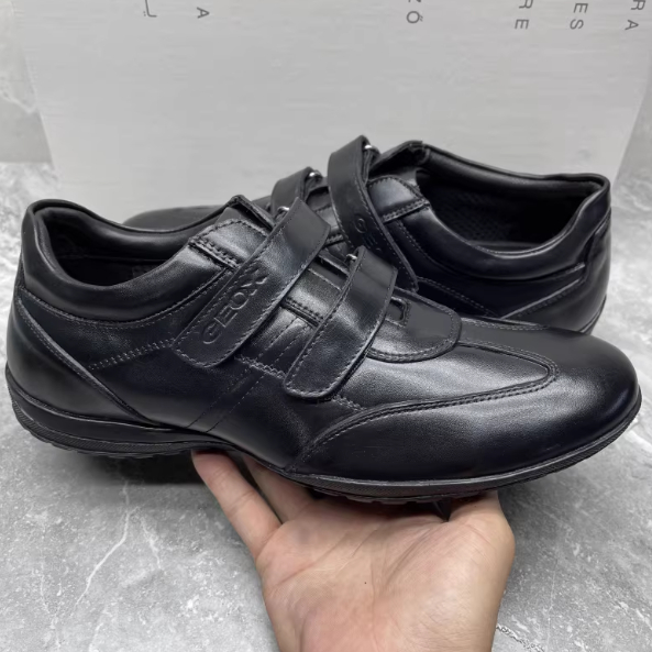 GEOX รองเท้าผู้ชายฤดูใบไม้ผลิ Low-Top ของแท้หนัง Breathable Velcro Casual สบาย All-Match เวอร์ชั่นเก