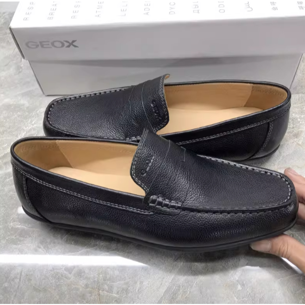GEOX รองเท้าผู้ชายฤดูใบไม้ผลิ Low-Top ฝาครอบเท้าของแท้หนังสบาย Breathable ระงับกลิ่นกาย Slip-On รองเ