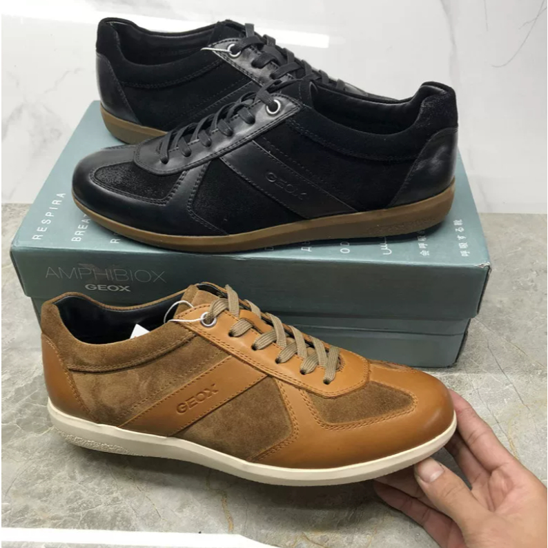 GEOX รองเท้าผู้ชายฤดูใบไม้ผลิ Low-Top Lace-Up ของแท้หนัง Breathable Casual ระงับกลิ่นกายสบาย All-Mat