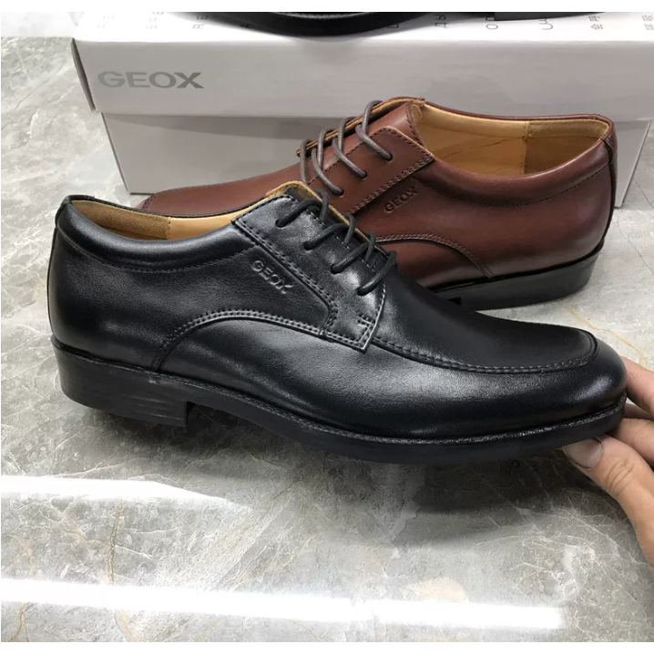 GEOX รองเท้าผู้ชายฤดูใบไม้ผลิ Low-Top Lace-Up ธุรกิจอย่างเป็นทางการของแท้หนัง Breathable แฟชั่น All-