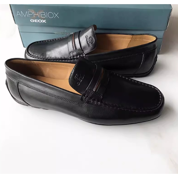 GEOX รองเท้าผู้ชายฤดูใบไม้ผลิ Low-Top ฝาครอบเท้าหนังแท้สบาย Breathable Casual Slip-On รองเท้าขี้เกีย