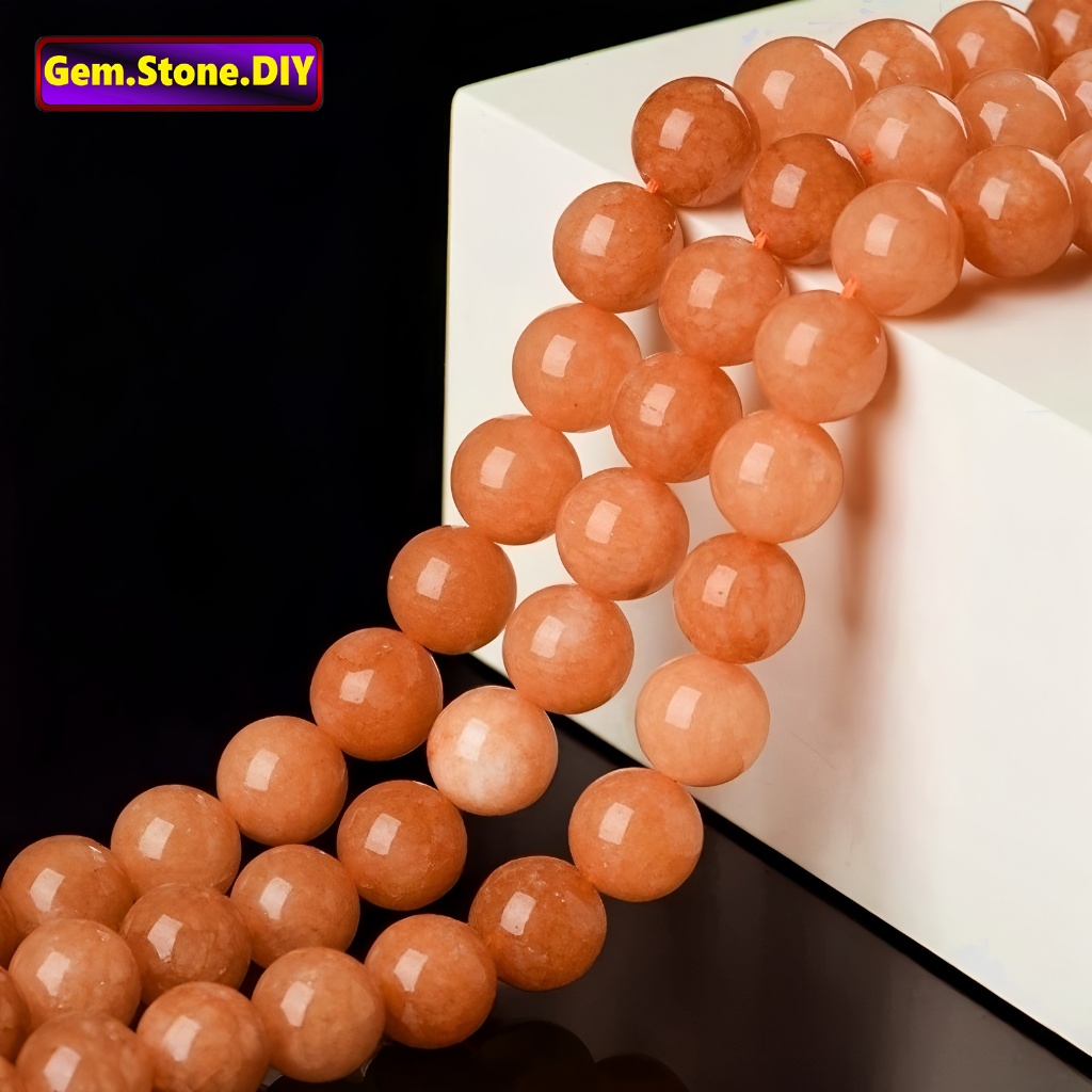 Royal Jade（sunstone color）Natural Stone，Loose Bead หยกสีซันสโตนธรรมชาติ สำหรับสร้อยข้อมือและสร้อยคอ พร้อมจำหน่ายปลีกและส่ง ทำด้วยตนเอง สวยงามและทนทาน