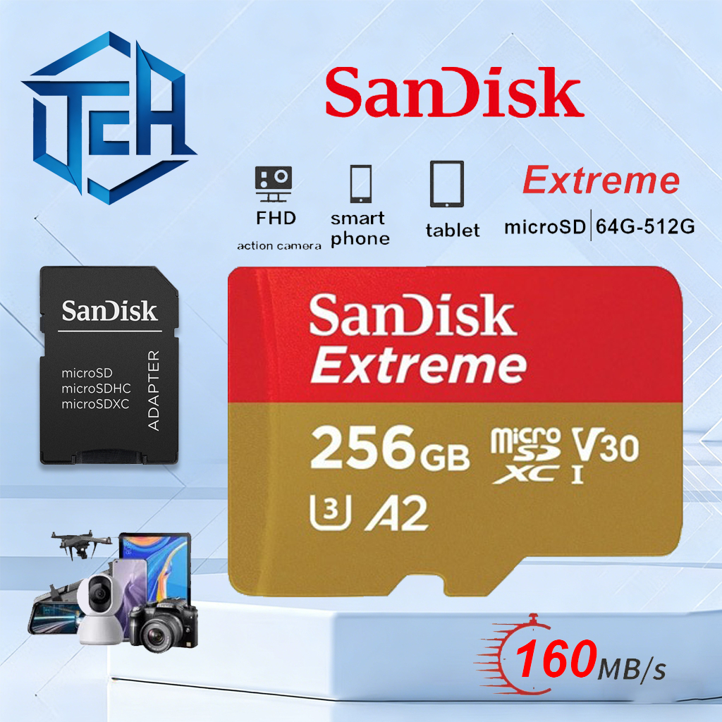 【รับประกัน 5 ปี】SANDISK EXTREME Micro SD Card 256GB 128GB 64GB SDXC A2 U3 R/W 190/90mb/s* (SDSQXAV) 