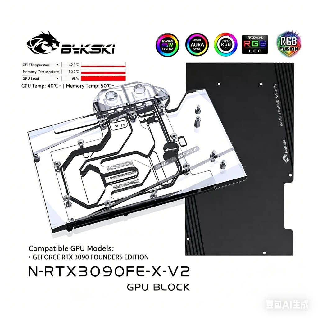 Bykski N-RTX3090FE-X-V2 GPU Water Cooler ใช้งานร่วมกับ NVIDIA RTX 3090 ผู้ก่อตั้ง Edition