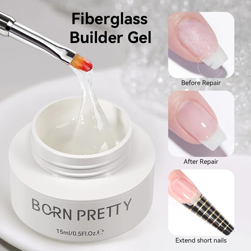 BORN PRETTY ไฟเบอร์กลาส Builder เล็บเจลอัพเกรดเล็บหักซ่อมไฟเบอร์กลาส Clear Quick Building UV Construction Gel 15ml