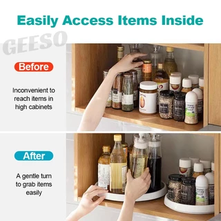 GEESO ถาดเก็บเครื่องปรุงแบบหมุน มัลติฟังก์ชั่นหมุน ที่ใส่เครื่องปรุงขวด ถาดเก็บ ที่เก็บขวดซอส 360° Rotating Seasoning Storage Tray Multifunctional Kitchen Organizer for Sauce Bottles Condiment Container 旋转收纳盘