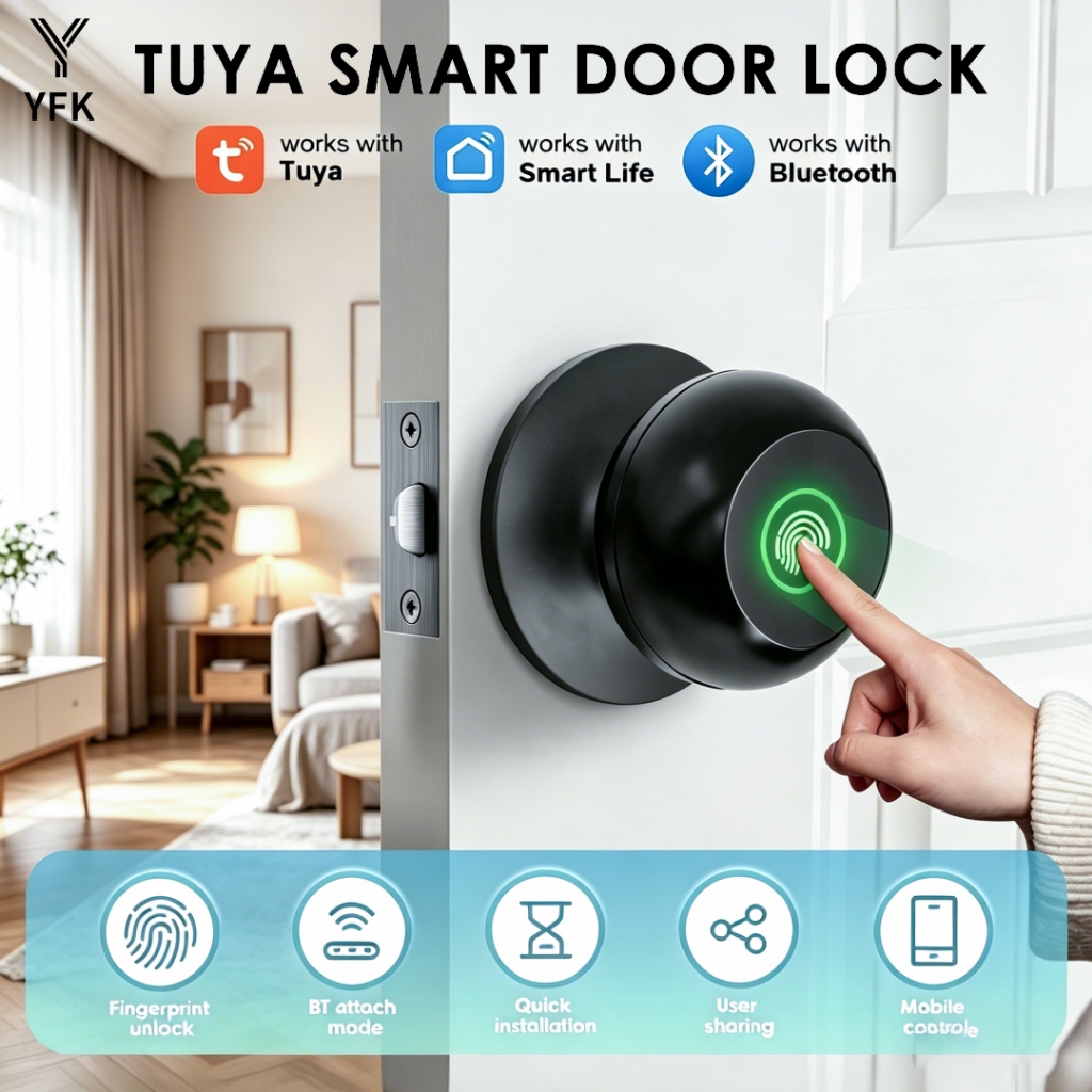ล็อคลายนิ้วมืออัจฉริยะสําหรับ Tuya Smart Lock พร้อมล็อคประตู Bluetooth Keyless Entry พร้อมลายนิ้วมือและชีวิตอัจฉริยะ