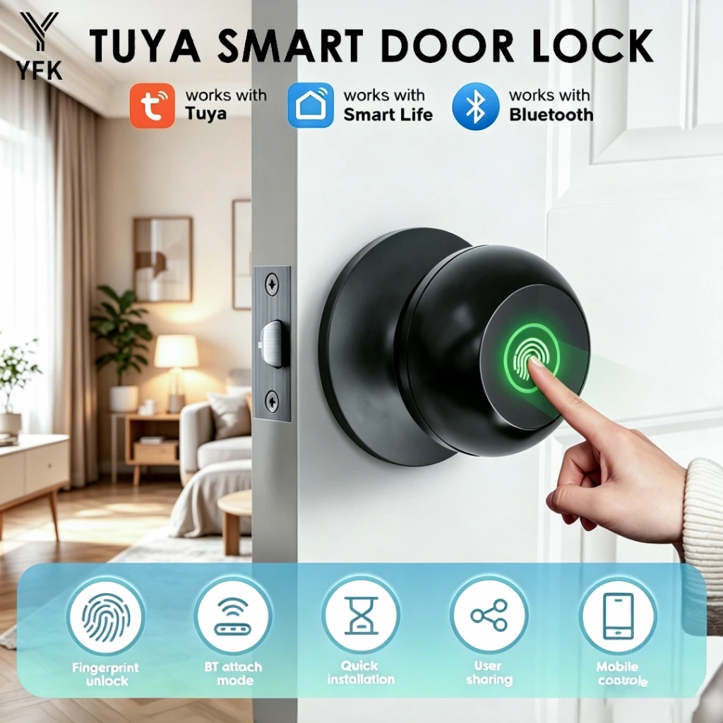 ล็อคลายนิ้วมืออัจฉริยะสําหรับ Tuya Smart Lock พร้อมล็อคประตู Bluetooth Keyless Entry พร้อมลายนิ้วมือและชีวิตอัจฉริยะ