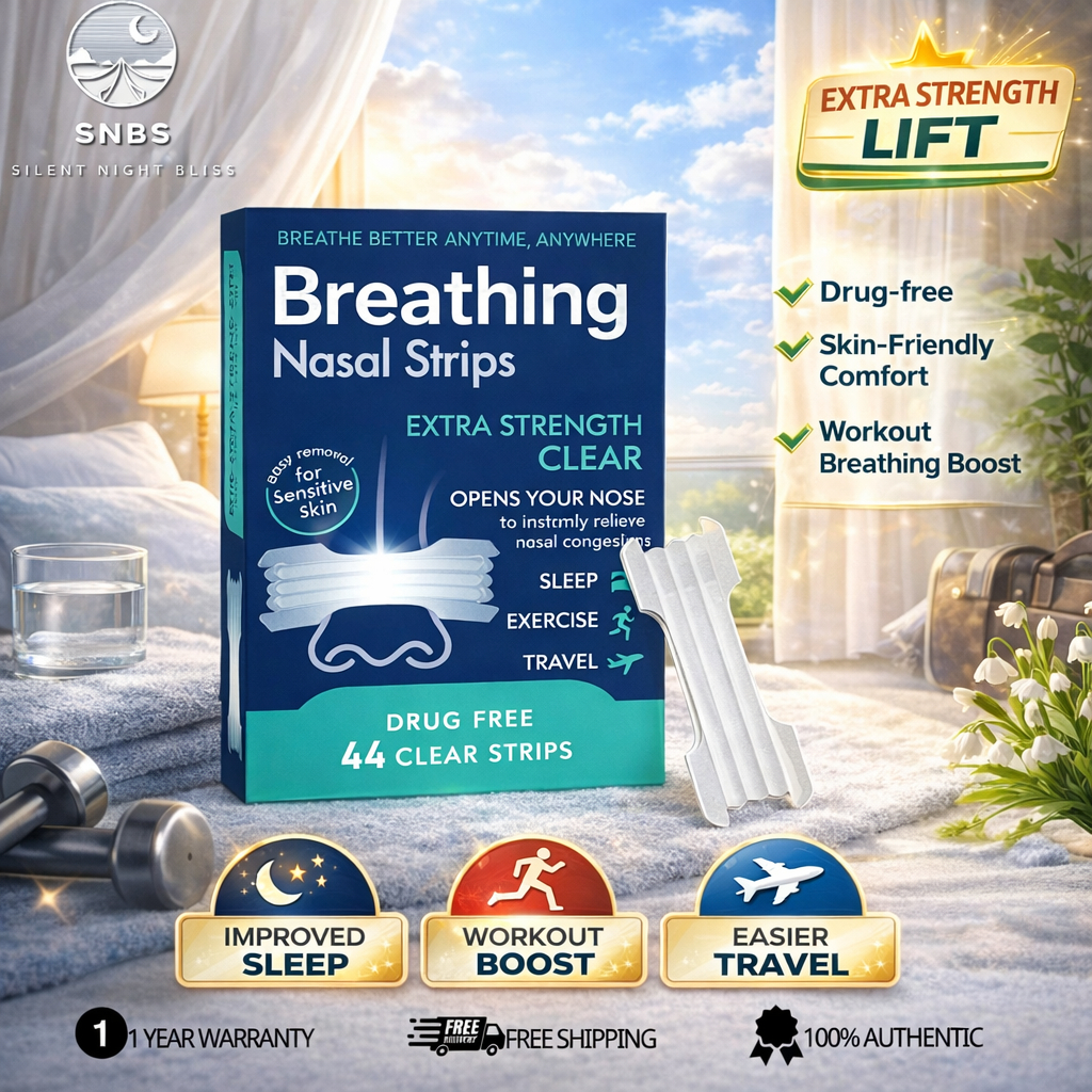 SNBS Clear Nasal Strips 44 ชิ้นการยึดเกาะที่แข็งแกร่งเป็นพิเศษสะดวกสบายและระบายอากาศได้เหมาะสําหรับผิวแพ้ง่าย