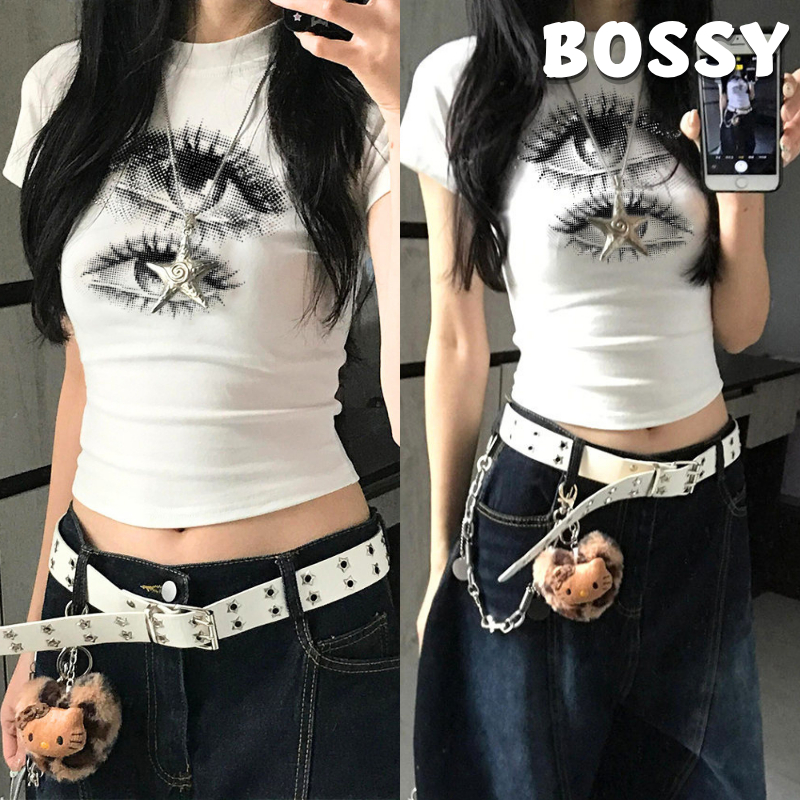 BOSSY เสื้อแฟชั่นผู้หญิง เสื้อวินเทจ ผ้าเกรด เสื้อเบบี้ที ทรงสลิมฟิต ลําลอง ผ้าฝ้าย100%#E+1953