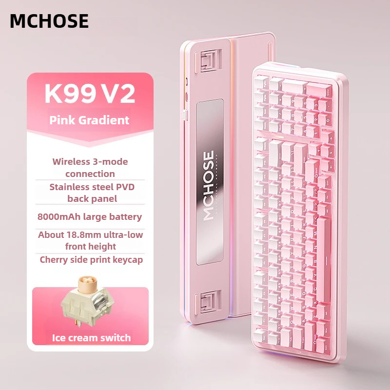 MCHOSE K99 V2 ที่กําหนดเองคีย์บอร์ด Tri-โหมด Ergonomics Esports Gaming 98% รูปแบบ GASKET 8000mAh สํา
