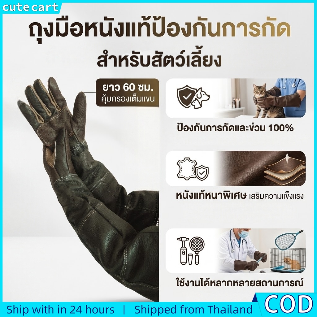 ถุงมือจัดการสัตว์เลี้ยง | หนังกันรอยขีดข่วน | กรูมมิ่งแขนยาว | แมว สุนัข งู การดูแล | ปลอกแขนกันน้ํา