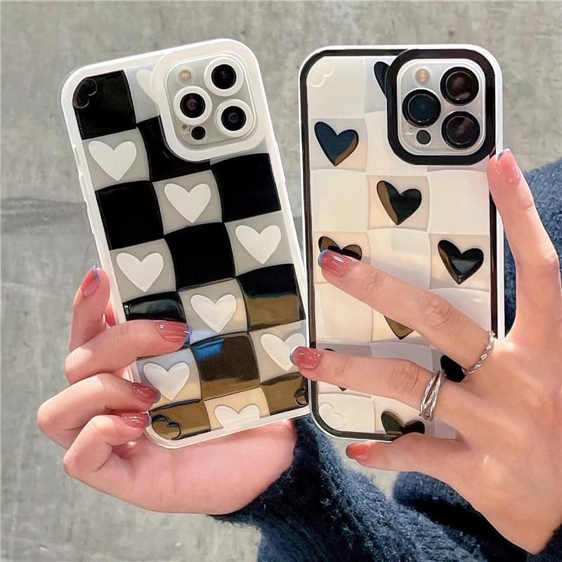 เคสสําหรับRealme Note 60 Realme NOTE 70 Realme C61 Realme C75 หัวใจสีดําลายตารางหมากรุกสีขาว - เคสโทรศัพท์TPUดูดซับแรงกระแทกหัวใจสีดํา