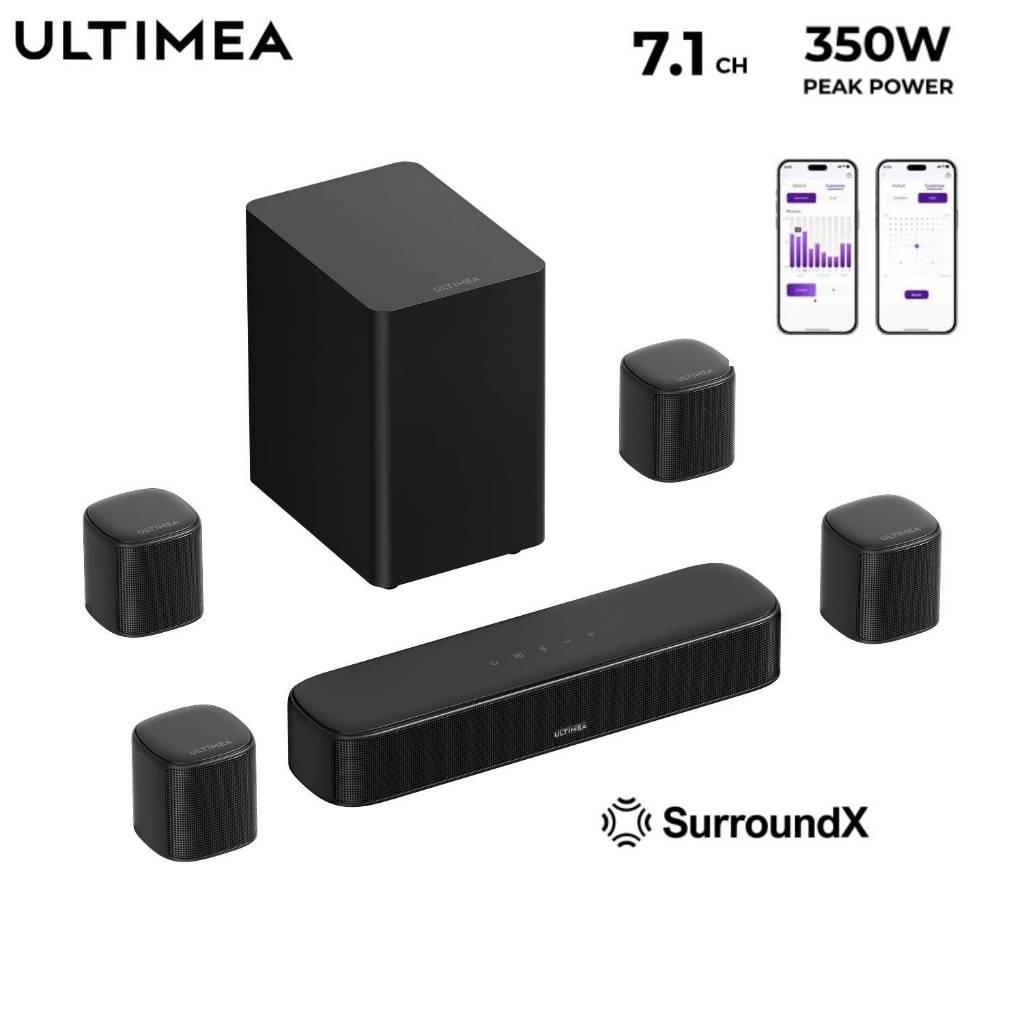 ULTIMEA Aura S4T 7.1ch Soundbar พร้อมซับวูฟเฟอร์ 5.25” ลำโพงเซอร์ราวด์ 4 ตัว ระบบเสียงรอบทิศทางสำหรับโฮมเธียเตอร์ ควบคุมผ่านแอป 350W