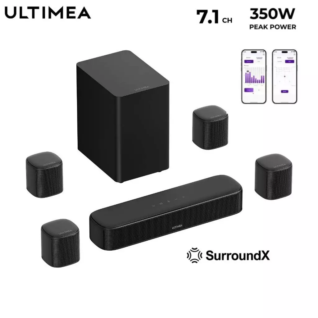 ULTIMEA Aura S4T 7.1ch Soundbar พร้อมซับวูฟเฟอร์ 5.25” ลำโพงเซอร์ราวด์ 4 ตัว ระบบเสียงรอบทิศทางสำหรับโฮมเธียเตอร์ ควบคุมผ่านแอป 350W