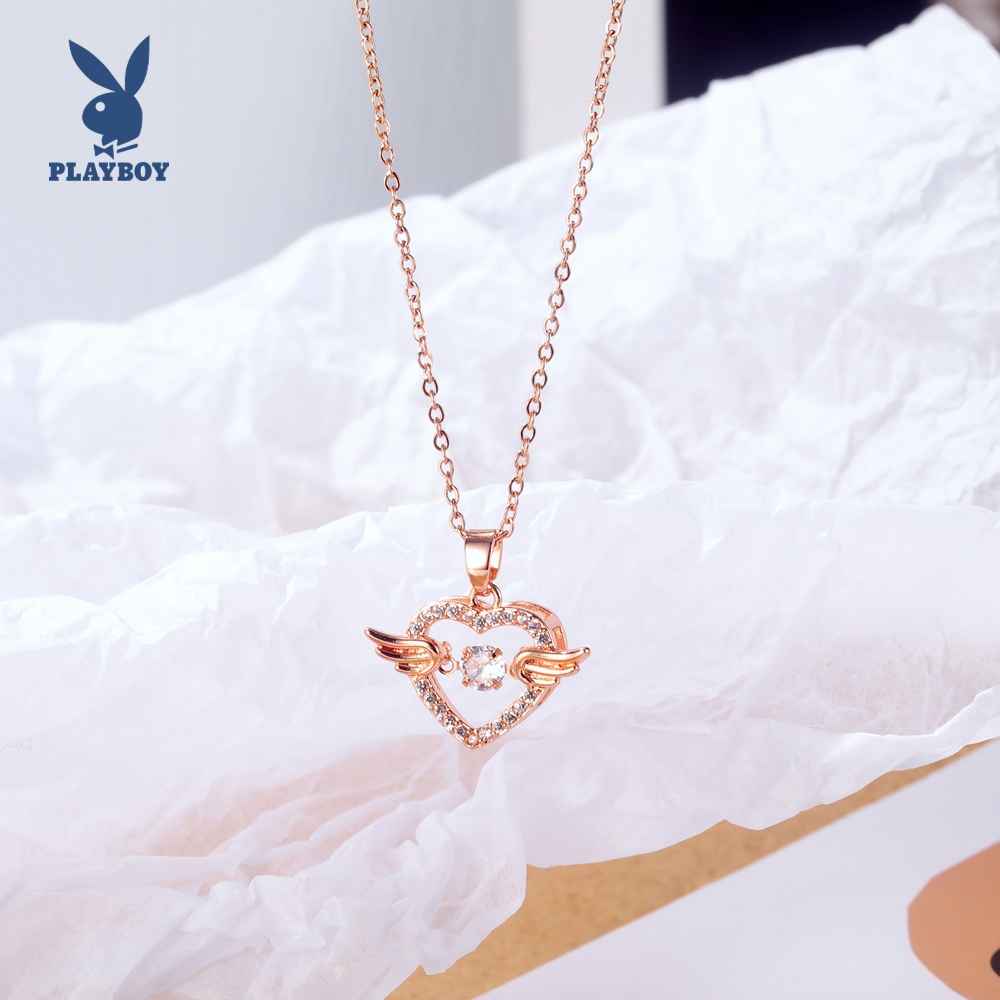 Heart  แฟชั่น สร้อยคอ PLAYBOY   โลโก้ประดับเพชร   สร้อยคอเหล็กไทเทเนียม  jewelry ไม่ซีดจาง พร้อมกล่อง ของขวัญ GDX031