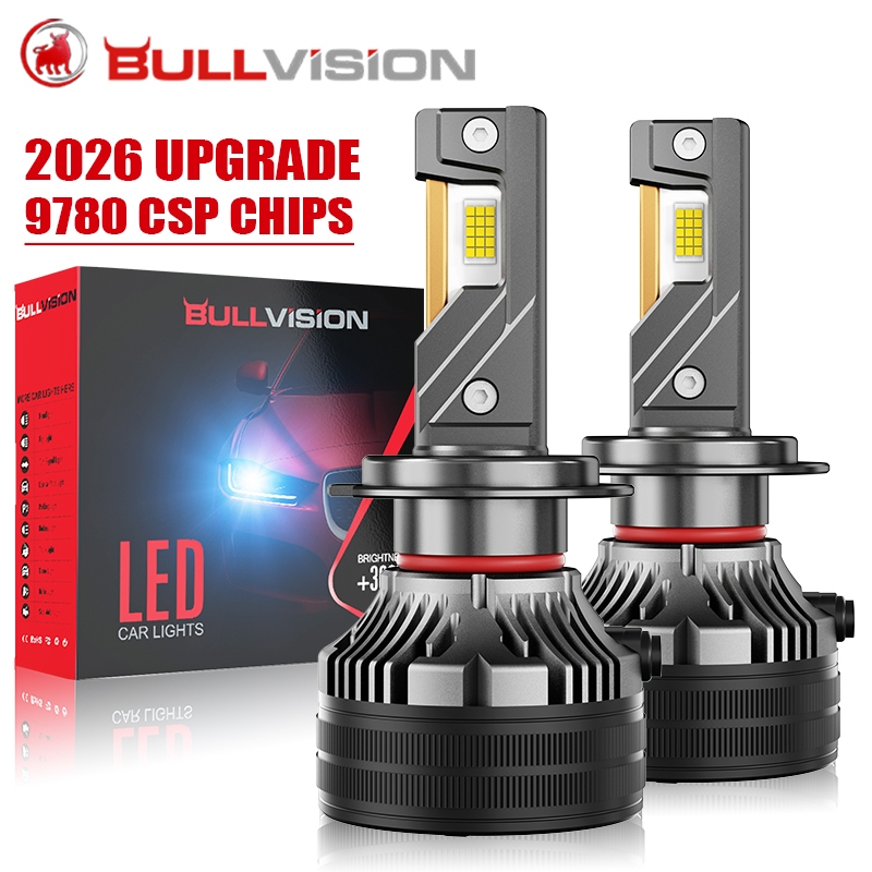 BULLVISION 2026 2PCS ไฟหน้ารถ LED หลอดไฟ H4 H7 H11 HB3 9005 H1 9006 9012 High Low Beam Canbus 6000K สีขาว