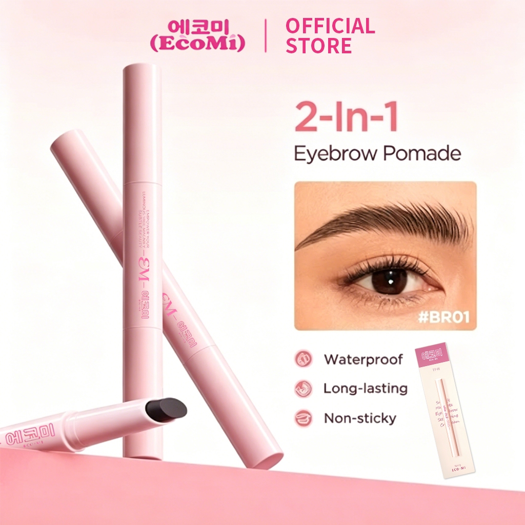 에코미（EcoMi)  UpNSet 2-in-1 แว็กซ์เขียนคิ้ว กันน้ํา พร้อมแปรงปัดคิ้ว ติดทนนาน