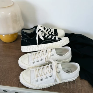 MiSTERY รองเท้าผ้าใบยูนิเซ็กส์ รุ่น COOKIE สีขาว พื้นแบน SIZE 35-44 MIS-8655