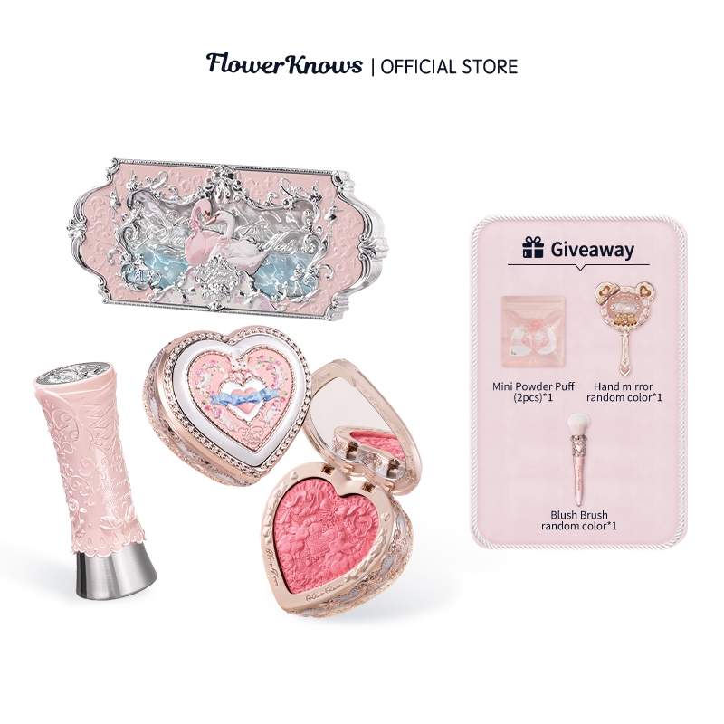 ชุดเครื่องสําอาง Flower Knows  อายแชโดว์ บลัชออน ลิปสติก ลายดอกไม้ ของขวัญสำหรับเพื่อน