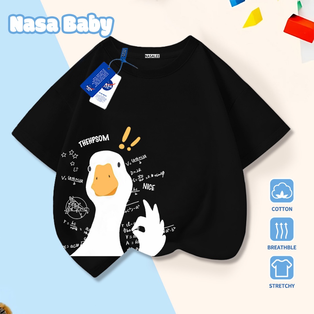 เสื้อยืดเด็ก นาซ่า ลายห่านใหญ่ (ลายการ์ตูน) ผ้าฝ้ายแท้ หน้าร้อน เสื้อนักเรียนแขนสั้น เด็กชาย-เด็กหญิง​