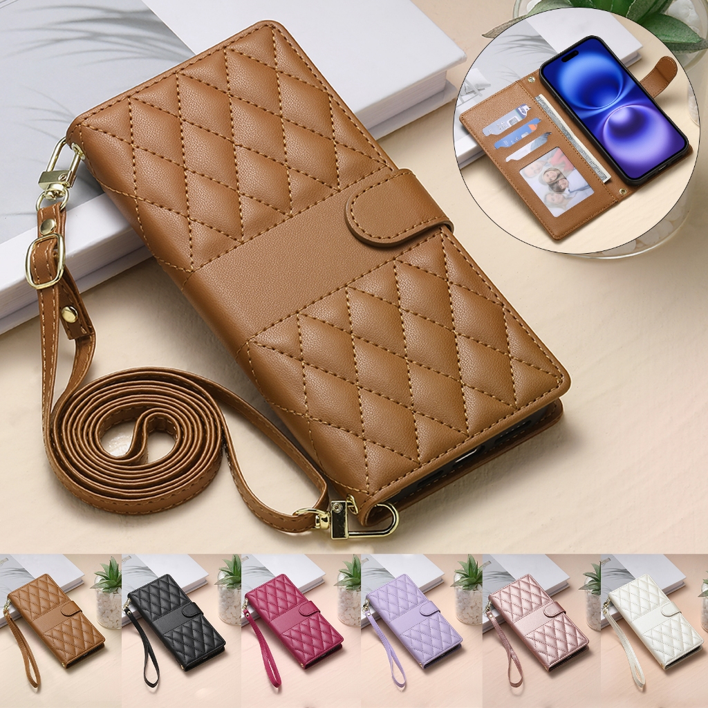 เคสซัมซุง Case for Samsung Galaxy A37 S26 Ultra S25 Edge S24 FE S22 Plus S26+ S25+ S24+ S22+ 5G เคสโทรศัพท์หนังฝาพับพร้อมช่องใส่บัตรสําหรับ สายยาว PU Faux Leather Flip Cover Wallet Stand Hand Strap ซองมือถือ ฝาพับหนัง DF13