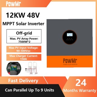 PowMr 12KW MPPT อินเวอร์เตอร์ไฮบริด 48V อินเวอร์เตอร์โซลาร์เซลล์ 500VDC 230Vac ในตัว 120A MPPT ตัวควบคุมการชาร์จพลังงานแสงอาทิตย์ Off-Grid อินเวอร์เตอร์อินพุต PV คู่และเอาต์พุต AC