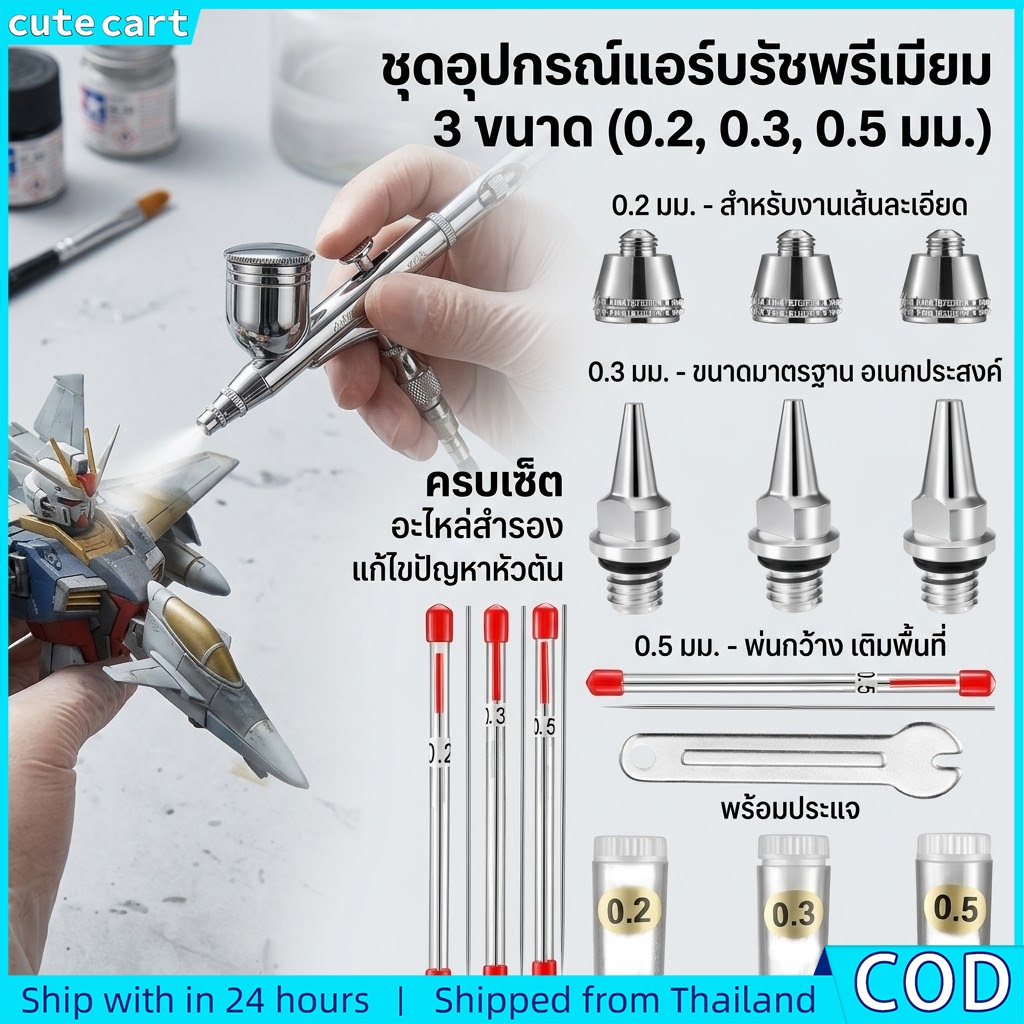 ชุดบํารุงรักษาแอร์บรัช Easy Care | ชุดหัวฉีดเข็ม 0.2/0.3/0.5 มม. | Easy Spray Gun Maintenance & Repair Kit