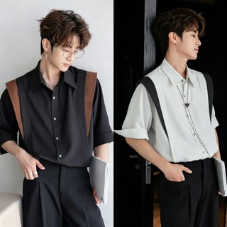 Korean Short Sleeved Shirt for men Casual lapel menswear oversized Business Top