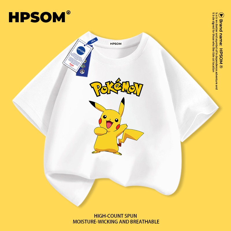 【จัดส่งภายในหนึ่งวันในกรุงเทพฯ】 เสื้อยืดแขนสั้นสำหรับเด็กสีขาว ผ้าฝ้ายแท้ระบายอากาศดี ลายการ์ตูนพิคาชู (Pikachu) สุดเก๋ ไซส์ 3-16 ปี ทรงหลวมสบาย ใส่ลำลอง