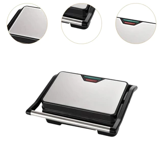 Black Panini Press Grill 750W เครื่องทําแซนวิชอาหารเช้าอย่างรวดเร็ว | แผ่นสี่เหลี่ยมไม่ติด | ดีไซน์กะทัดรัด