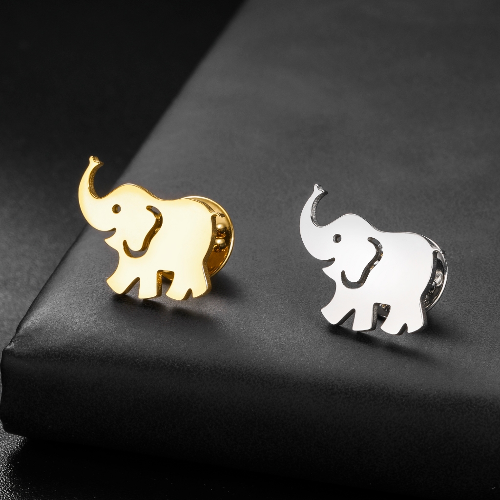 เข็มกลัดช้างน่ารัก สแตนเลสเคลือบทองคำ 18K ขนาด 20x17 มม. เหมาะสำหรับสวมใส่วันธรรมดา