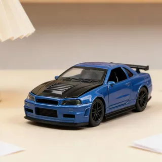 DL 1:36 GTR R34 โลหะผสมรถสปอร์ตรุ่น, ดึงกลับรถเด็ก, เด็กผู้ชายเด็กทารกเปิดประตูรถของเล่น, รถแข่ง
