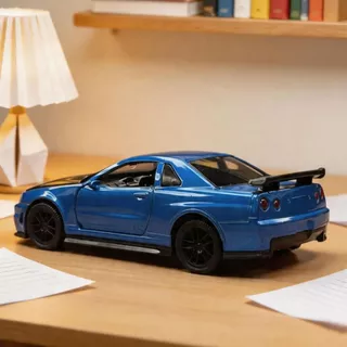 DL 1:36 GTR R34 โลหะผสมรถสปอร์ตรุ่น, ดึงกลับรถเด็ก, เด็กผู้ชายเด็กทารกเปิดประตูรถของเล่น, รถแข่ง