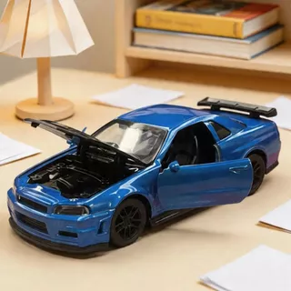 DL 1:36 GTR R34 โลหะผสมรถสปอร์ตรุ่น, ดึงกลับรถเด็ก, เด็กผู้ชายเด็กทารกเปิดประตูรถของเล่น, รถแข่ง