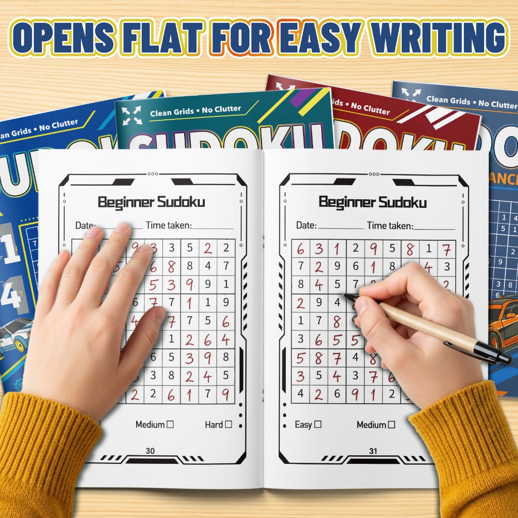 มาใหม่ในสต็อกSudoku 4 Books Set for Kids, Beginner Intermediate Advanced Challenge Puzzle Books, Rac