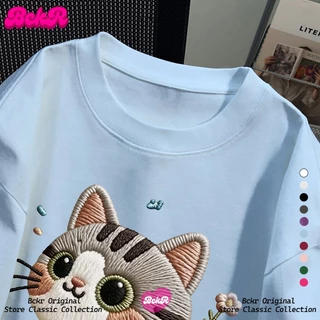 【จัดส่งตลอด 24 ชั่วโมง】🔥BCKR ลายแมวน้อย oversize ชุดหน้าร้อนคอกลมเสื้อ🐱 เสื้อผญเสื่อยืด YG4721