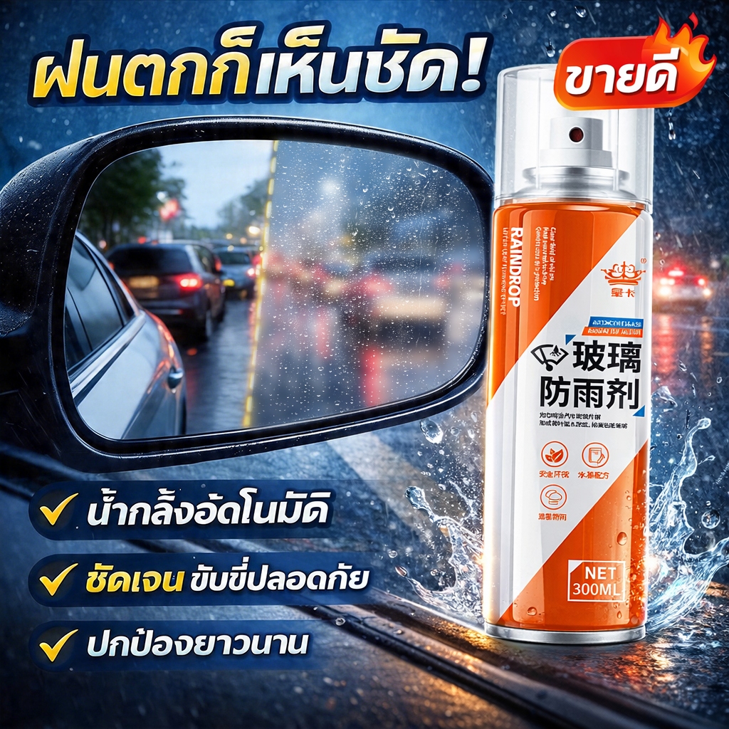 ✨ฝนตกแค่ไหน ก็ยังมองชัด✨สเปรย์กันฝน น้ำยาเคลือบกระจกรถยนต์ น้ำยาเช็ดกระจกรถยนต์ น้ำยาเคลือบกระจก แก้ปัญหาหยดน้ำบดบังทัศนวิสัยในวันฝนตก ใช้ได้กับกระจกมองข้าง กระจกหน้ารถ และกล้องถอยหลัง