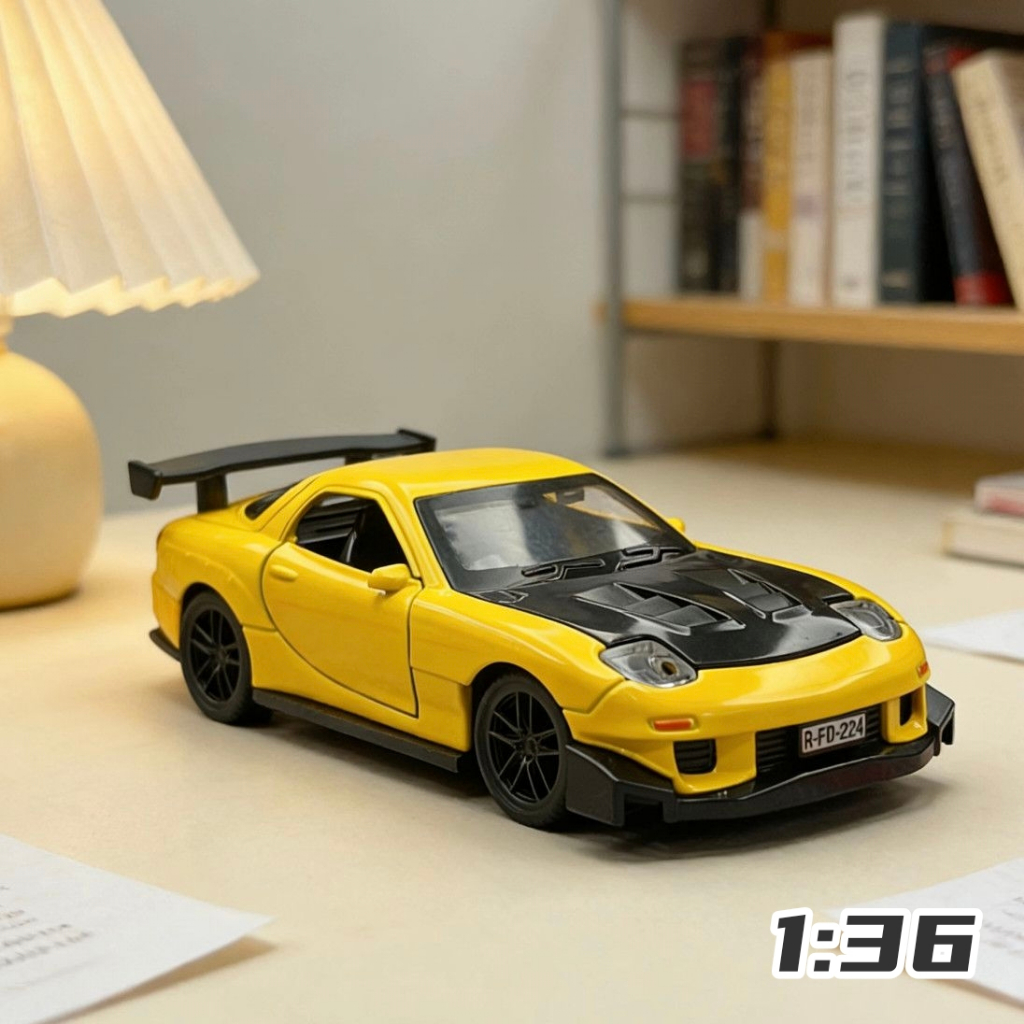 DL 1:36 Mazda RX-7 โมเดลรถสปอร์ตโลหะผสม, รถดึงกลับสําหรับเด็ก, ของเล่นเด็กเปิดประตูรถเด็กทารก, รถแข่ง