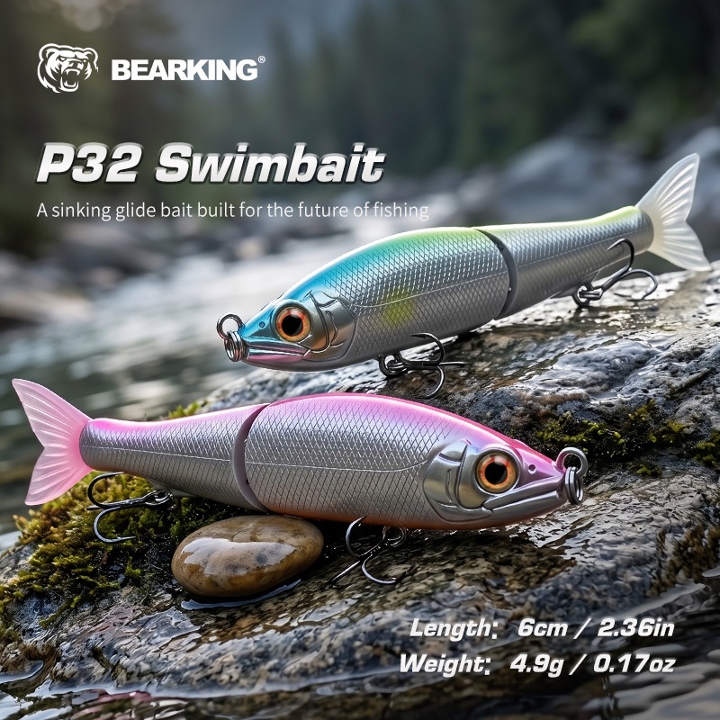 BEARKING Minnow เหยื่อล่อตกปลาแบบจม มี.action realism และตะขอเสียงแหลม - ขนาด 6 cm, 15 สีต่างๆ - ใช้งานได้ดีสำหรับการตกปลาน้ำจืดและทะเล