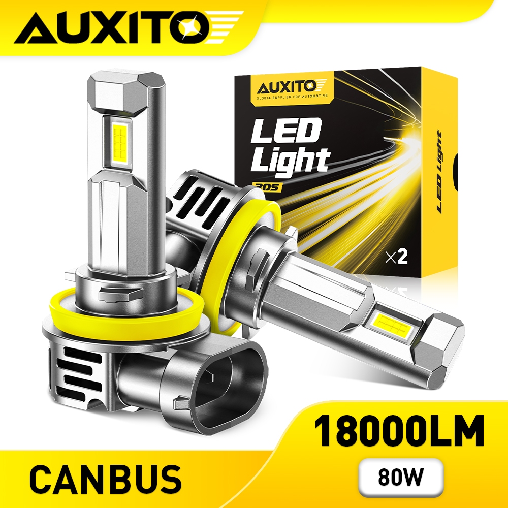 AUXITO 2PCS 80W 18000LM LED ไฟหน้า H11 H8 9005 หลอดไฟ LED Canbus 12V 6500K สีขาวพร้อมพัดลม