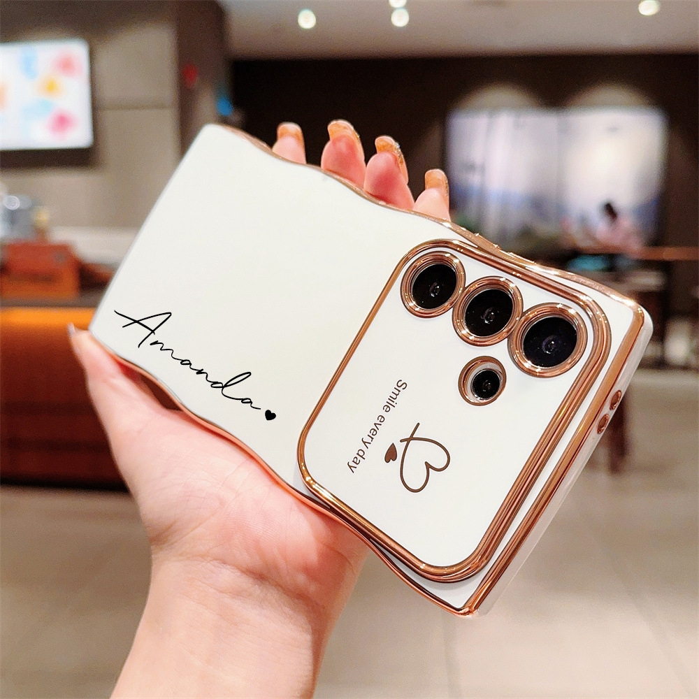 ใหม่เคลือบด้วยไฟฟ้ารูปหัวใจที่กําหนดเองชื่อเคสโทรศัพท์สําหรับ Samsung Galaxy A57 A56 5G A37 A36 5G ปลอก
