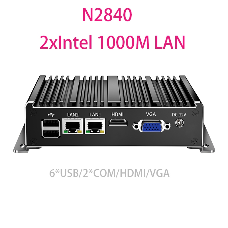 Fanless Gigabit Mini PC คอมพิวเตอร์อุตสาหกรรม Mini Pc N2840 N2930 Dual Core DDR3L 6 USB 2 COM RS232 