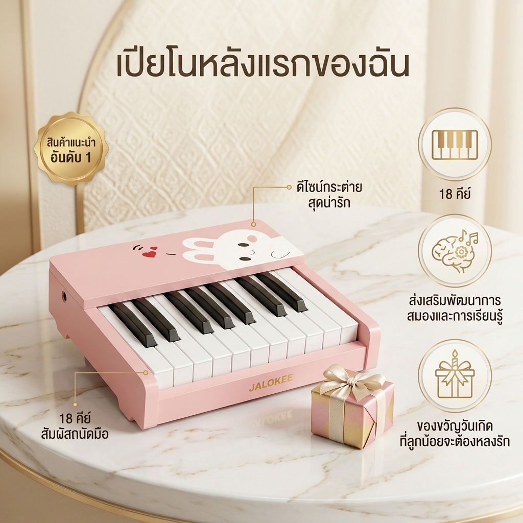 JALOKEE เปียโนเด็กไม้ 18 คีย์ ของเล่นดนตรีเด็ก ของเล่นไม้เสริมพัฒนาการ เปียโนของเล่นเด็ก Montessori