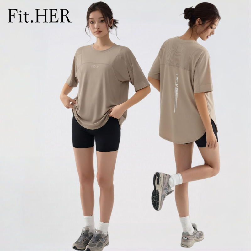 เสื้อยืดโยคะแขนสั้น ระบายอากาศได้ดี เหมาะสำหรับการออกกำลังกายที่ยิม