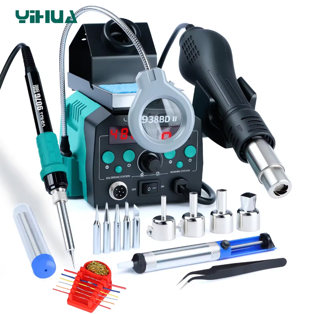 YIHUA 938BD-II 740W ปืนลมร้อน BGA Rework Station SMD หัวแร้ง Desoldering Station โคมไฟ LED Digtal จอแสดงผลเครื่องมือเชื่อม