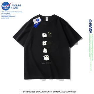 NASA เสื้อยืดชายหญิงแขนสั้น สไตล์ลำลอง summer ผีแมวดำ พิมพ์ลาย คอตตอน คอกลม หลวมและระบายอากาศ