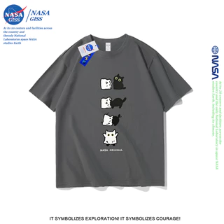NASA เสื้อยืดชายหญิงแขนสั้น สไตล์ลำลอง summer ผีแมวดำ พิมพ์ลาย คอตตอน คอกลม หลวมและระบายอากาศ