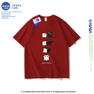 NASA เสื้อยืดชายหญิงแขนสั้น สไตล์ลำลอง summer ผีแมวดำ พิมพ์ลาย คอตตอน คอกลม หลวมและระบายอากาศ