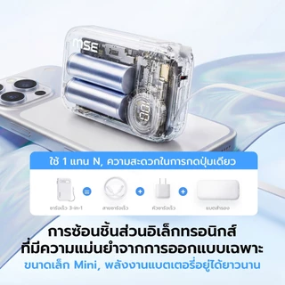 [เครื่องหมาย CCC] Uneed Powerbank 10000mAh แท้ GaN แบตสํารอง With Built-in AC Plug, Fast Charge PD35W พาวเวอร์แบง, สายยืดหดยาว 70 ซม Type—C